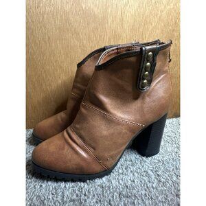 Electric Karma Women’s 8.5 Brown Heeled Boots Faux Leather Zip Ankle Booties